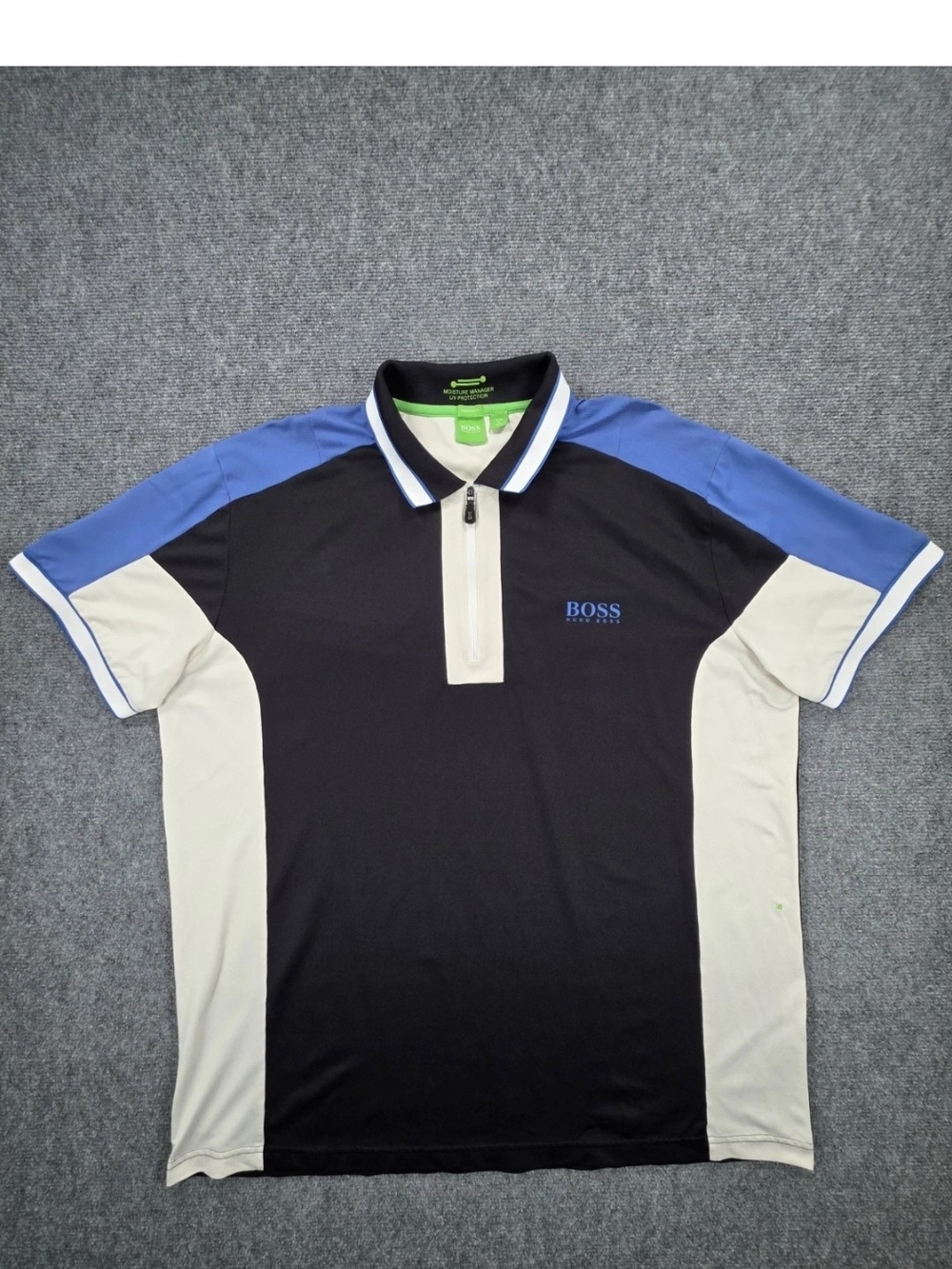 Hugo Boss Green Label Modern Fit Mens 3XL Golf Polo Shirt Blue White 1/4 Zip
